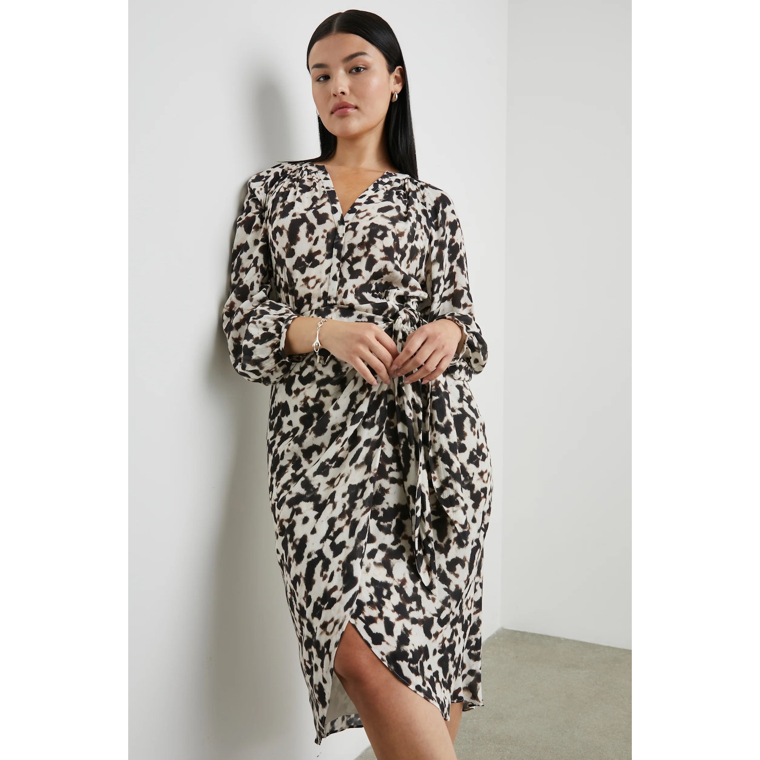 Rails Tyra Dress Womens S Blurred Cheetah Animal Print Faux Wrap Midi Flowy